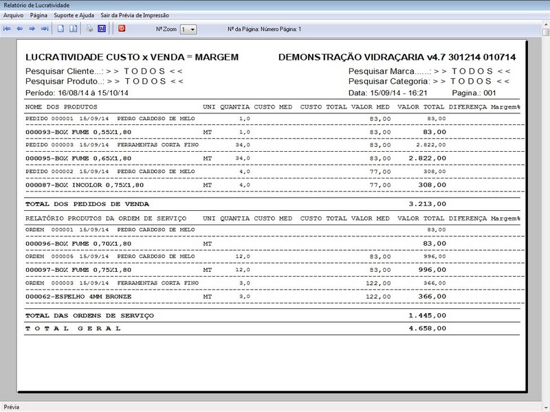 TELA DO PROGRAMA OS VIDRAARIA 4.7