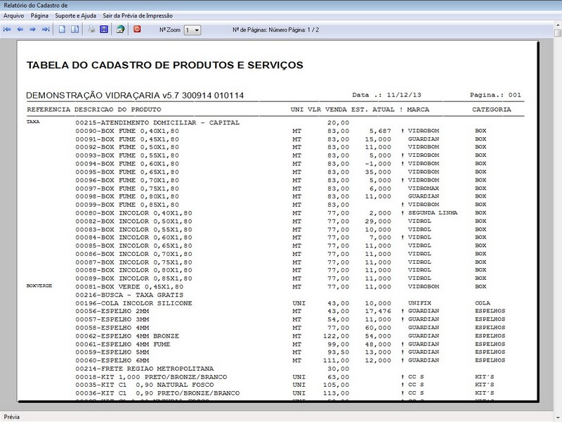 Imagens do Programa Vidraaria e Esquadria v5.7 Plus