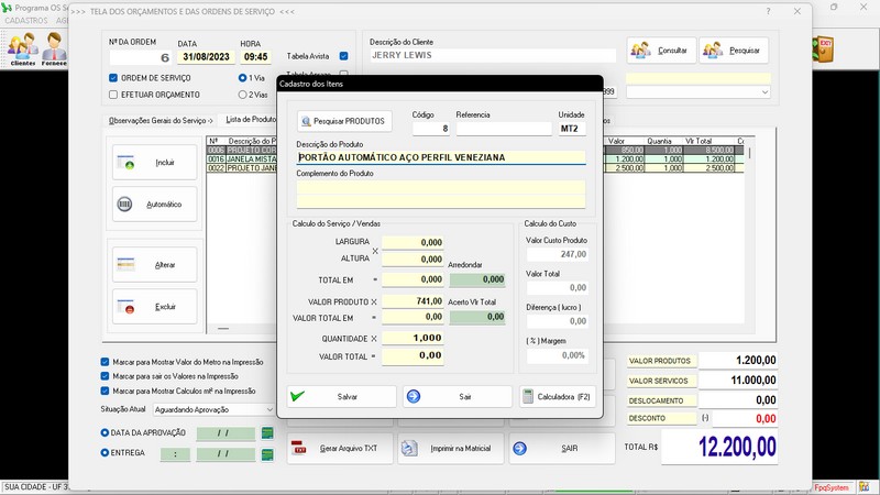 Imagem do Programa Serralheria, Agendamento e Financeiro 6.3 Plus