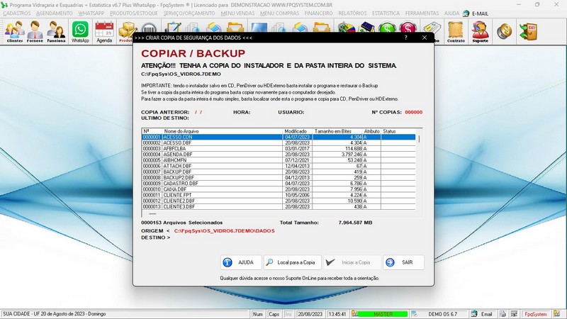 Imagens do Programa Vidraaria e Esquadria v6.7 Plus