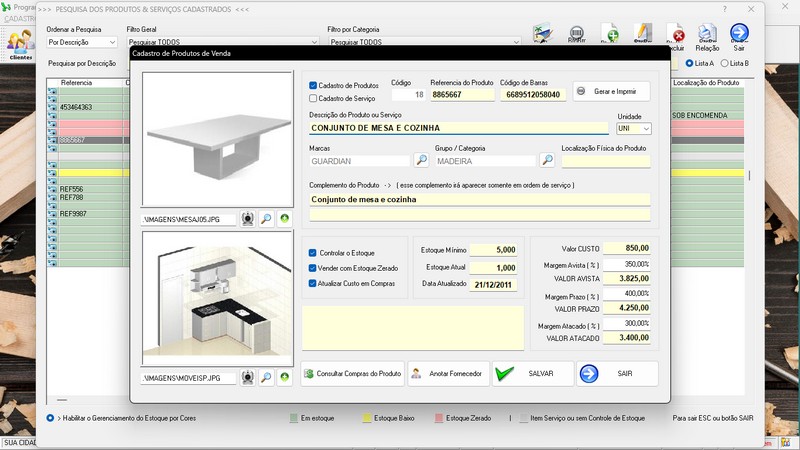 Imagens do Programa Marcenaria v6.9 Plus