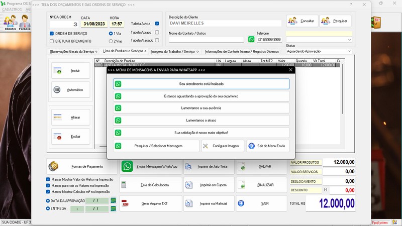 Imagem do Programa Serralheria, Agendamento e Financeiro 7.3 Plus