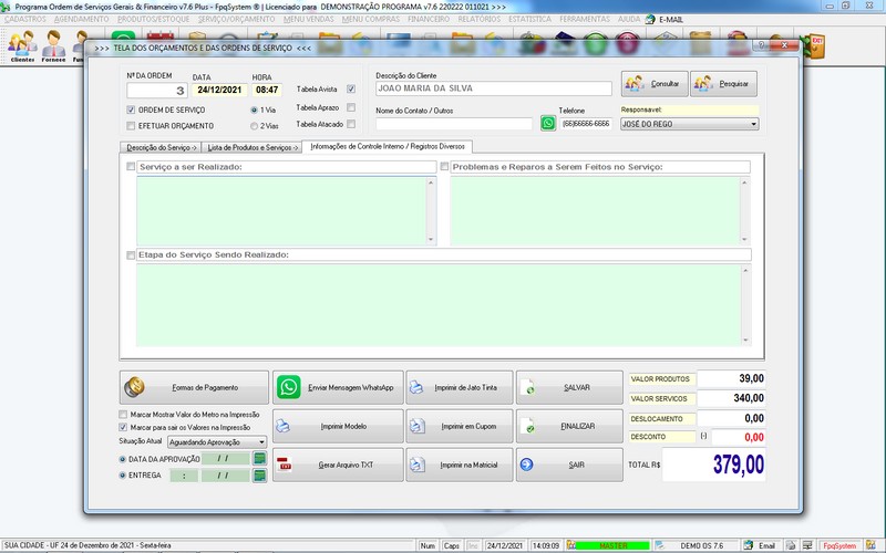 Imagens do Programa Servios Gerais v7.6 Plus