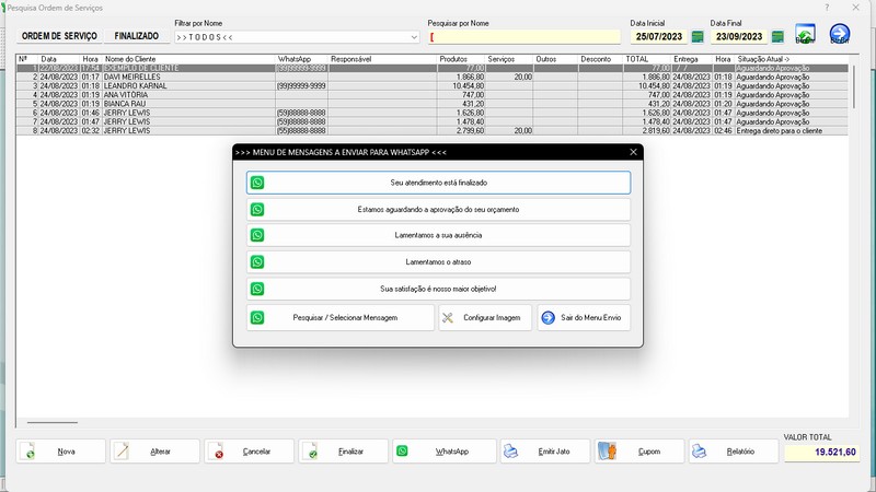 Imagens do Programa Vidraaria e Esquadria v7.7 Plus