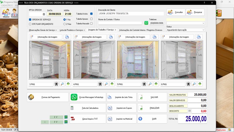 Imagens do Programa Marcenaria v7.9 Plus