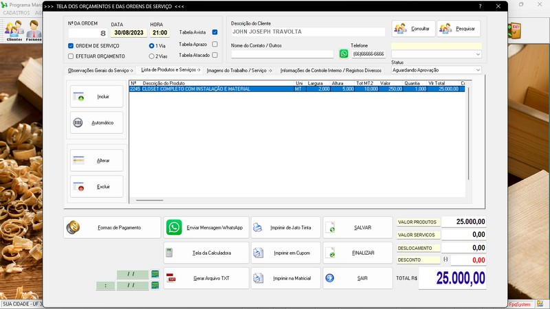 Imagens do Programa Marcenaria v7.9 Plus