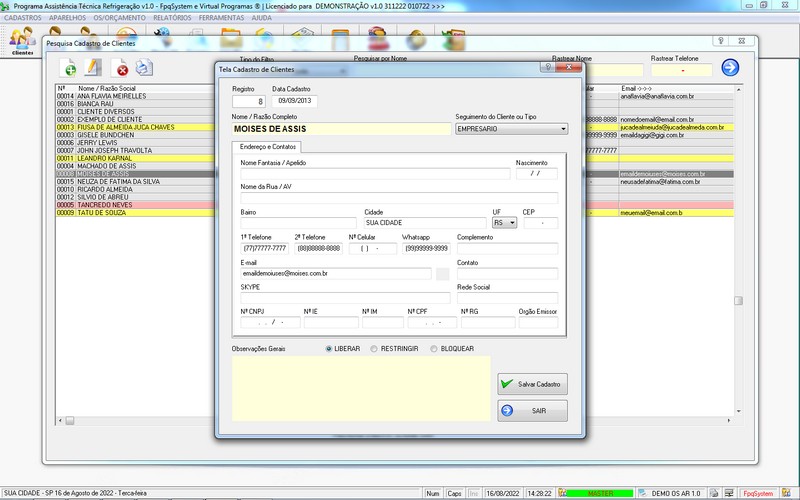 Programa OS Assistncia Tcnica para Refrigerao 1.0 Plus