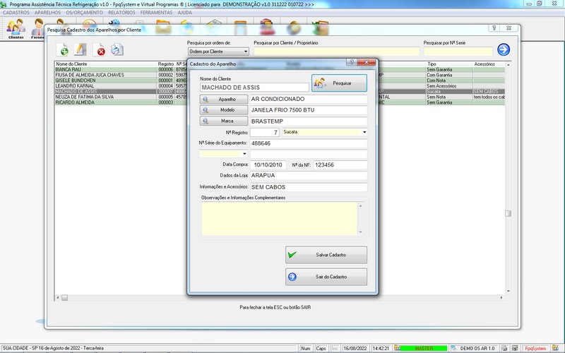 Programa OS Assistncia Tcnica para Refrigerao 1.0 Plus